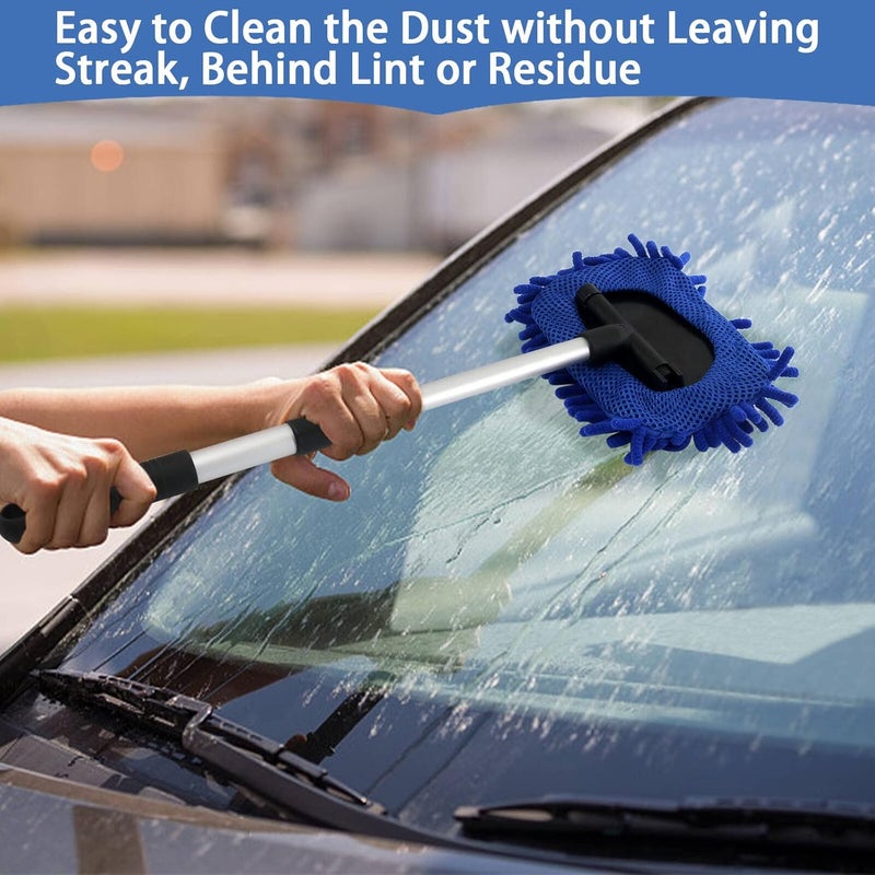 LeeLoon 5 PCS Windshield Cleaning Tools, 18 inch Microfiber Car Window Cleaning Tool with Extendable Handle, Auto Interior Exterior Glass Wiper Car Glass Cleaner Kit with Microfiber Bonnet Pads and Cloth - Image 3